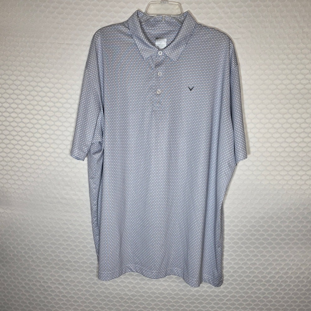 Callaway Opti-Dri Golf Polo Mens XXL Blue White Geometric Print Short Sleeve